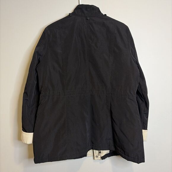 Nautica Coat Sz LP Women’s Black Ivory Polyester Zip Snap Jacket Missing Hood - Picture 15 of 16